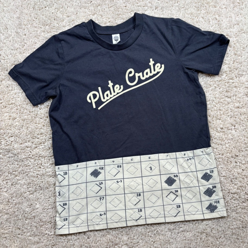 Plate Crate Kids YM TShirt Navy‎ Blue Baseball Diamond Print Short Sleeve Tee